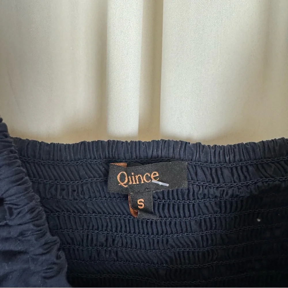 Quince Navy Blue Organic Cotton Puff Sleeve Midi Dress Sz S Summer Elegant - Picture 6 of 7